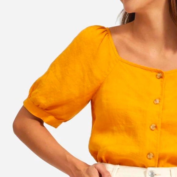 Everlane Tops - EVERLANE The Linen Puff-sleeve Top Marigold Women’s Size 6